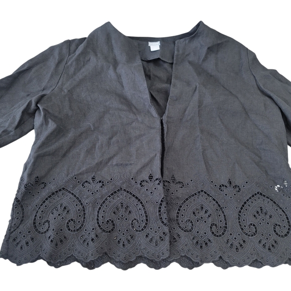 EUC Chico’s Black Linen eyelet hem Jacket Size XL - Picture 4 of 11